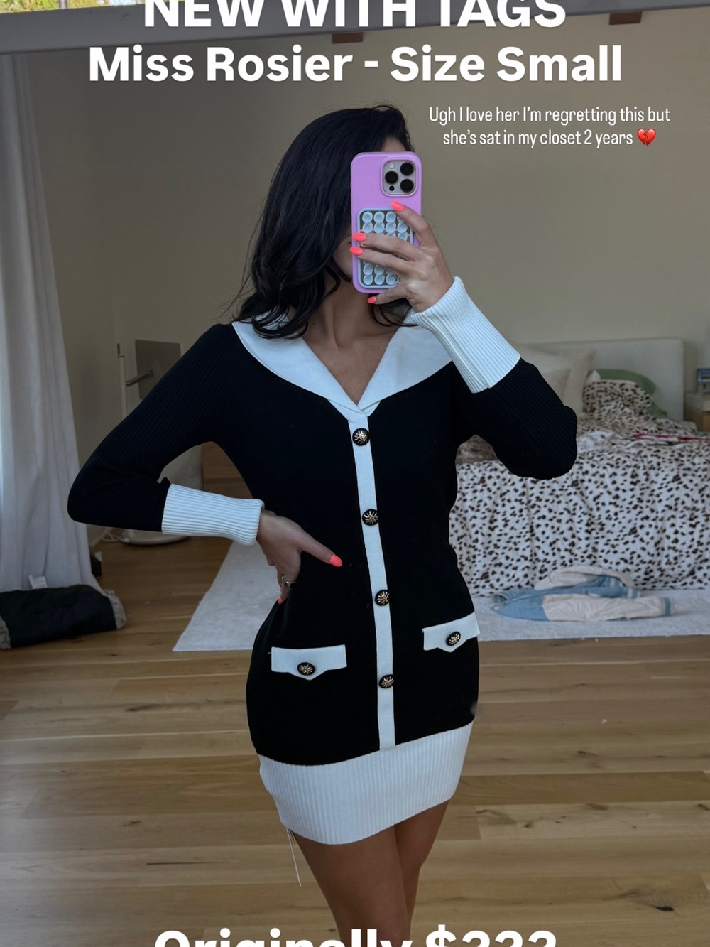 Miss Rosier Black & White Mini Knit Dress